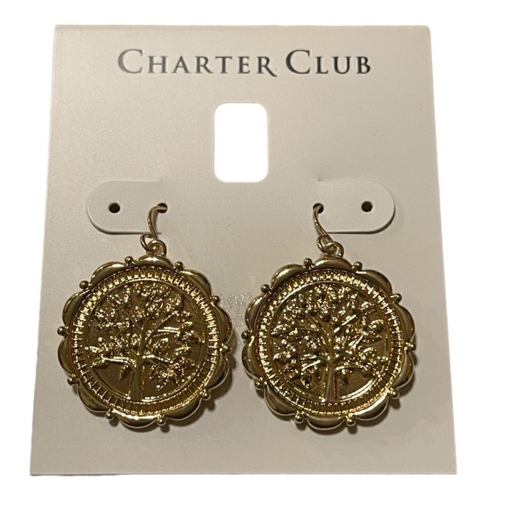 NWT Charter Club Gold-Tone Tree of Life Medallion Drop Earrings - Gold tone